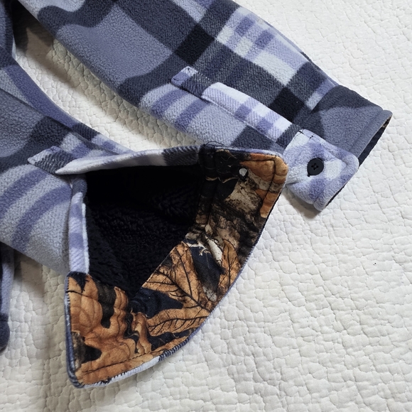 Realtree Bonded Fleece Blue Purple Plaid Button Up Shirt Jacket Shacket - Picture 7 of 10